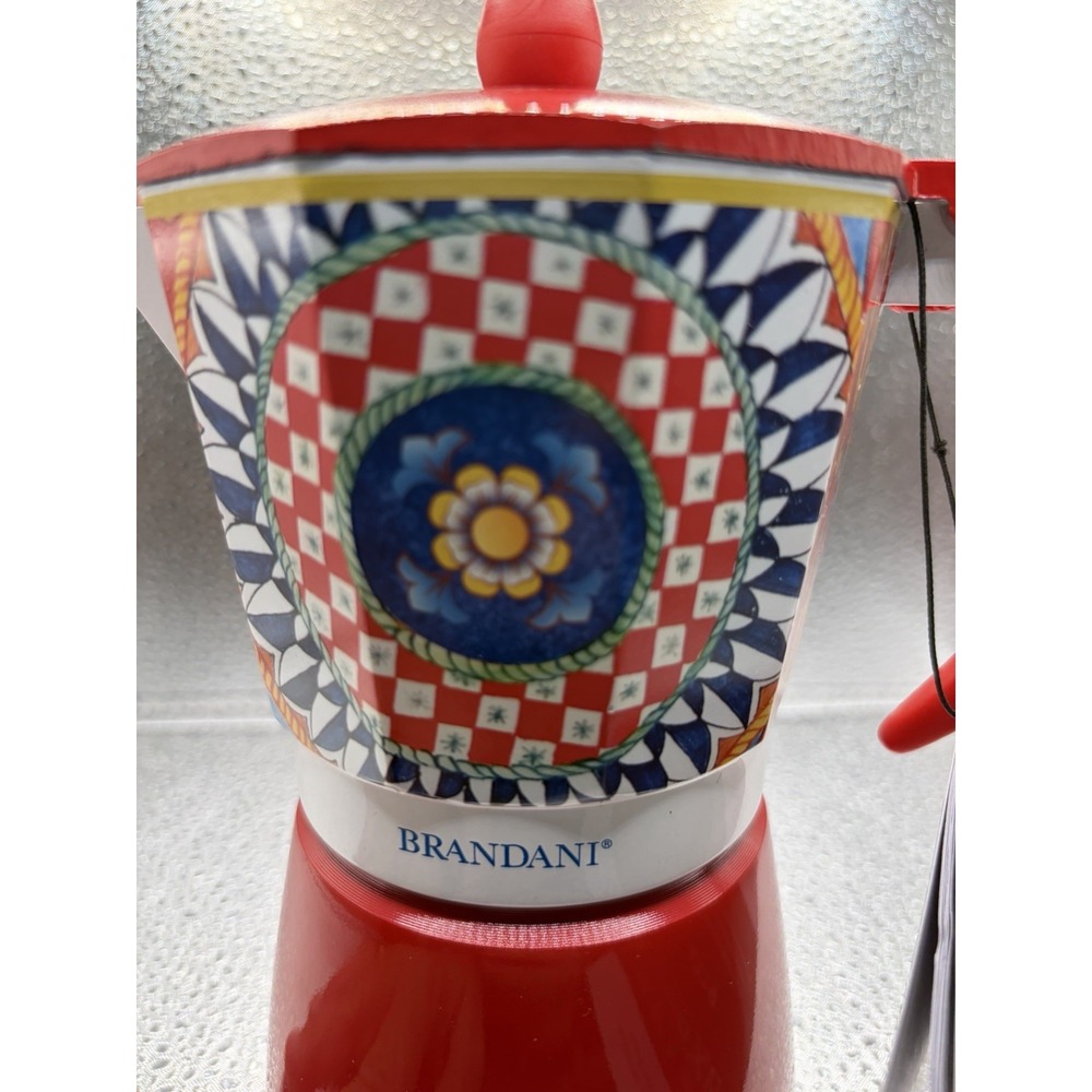 NEW Brandani 6 CUP Italian Coffee Maker MOKA POT Aluminum SICILIAN PATTERN NWT - Picture 4 of 4